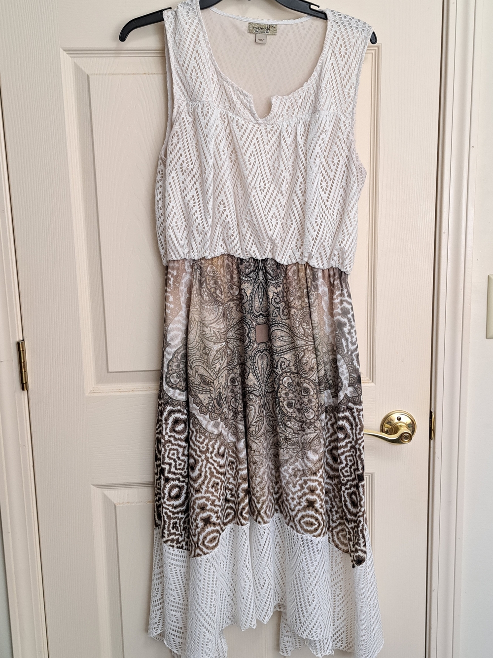 ONE WORLD White Sleeveless Maxi Dress with Brown Printed Skirt